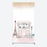 Aperturee - Aperturee Sweet Pink Paris French Cafe Birthday Rectangle Backdrop